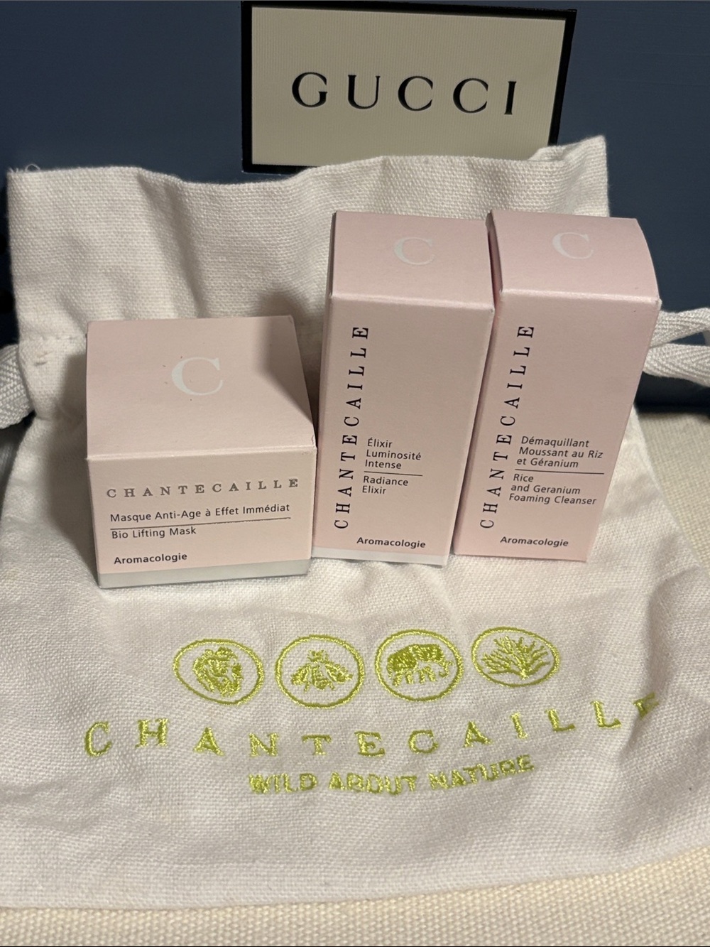 New CHANTECAILLE 4 Pc Bundle Bio Lifting Mask Elixir Foaming Cleanser & Bag